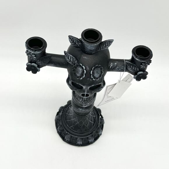 Martha Stewart Black Skull Candle Holder Candelabra LED Eyes Halloween Gothic - Picture 5 of 7